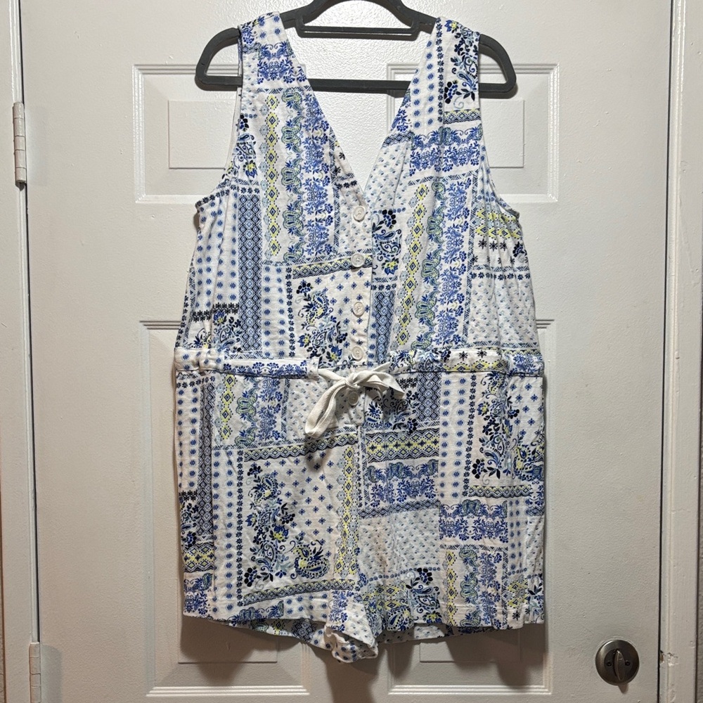 LOFT Blue and Green Patterned Romper
